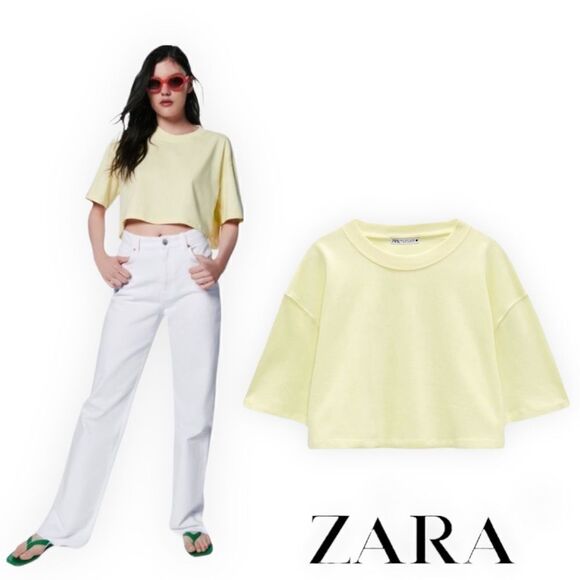 ZARA | Lemon | CROPPED T-SHIRT - Picture 1 of 11